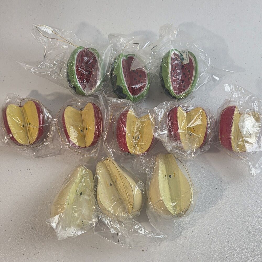 NOS Lot of 11 Banner Brand Christmas Ornament Taiwan Fruit Apple Pear Watermelon